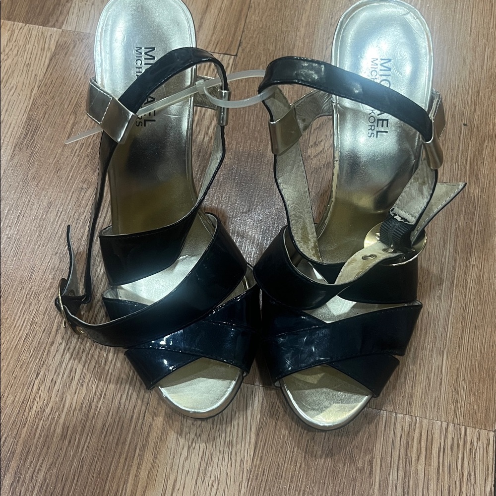 Michael Kors Black and Gold Strappy Sandals